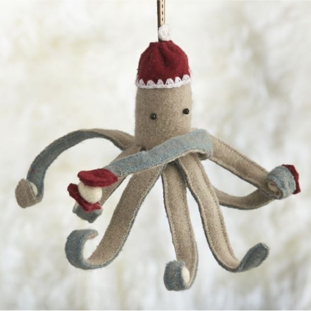 Crate&Barrel Octopus Ornament with Red and Blue Accents